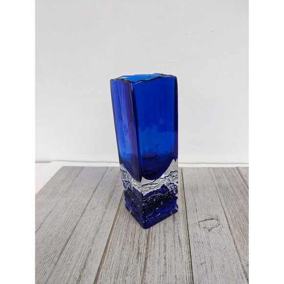 Beranek Handmade Glass Cobalt Blue Clear Abstract Vase Czech Republic Signed 7" - Picture 5 of 9